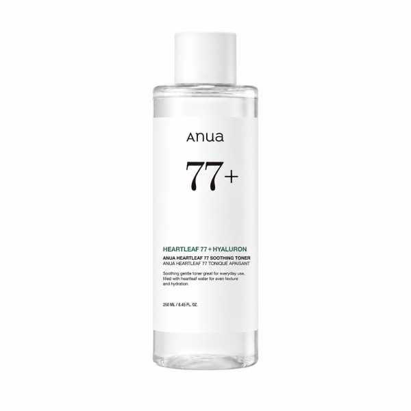 ANUA Heartleaf 77+ Hyaluron Soothing Toner – Raminamasis ir drėkinamasis veido tonikas su širdžialapės stimburės ekstraktu, 250 ml