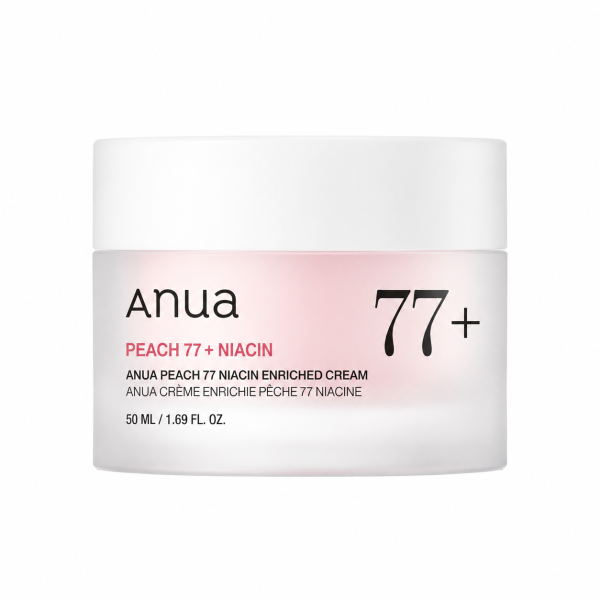 ANUA Peach 77+ Niacin Enriched Cream – Skaistinamasis ir drėkinamasis veido kremas su persikų ekstraktu ir niacinamidu, 50 ml