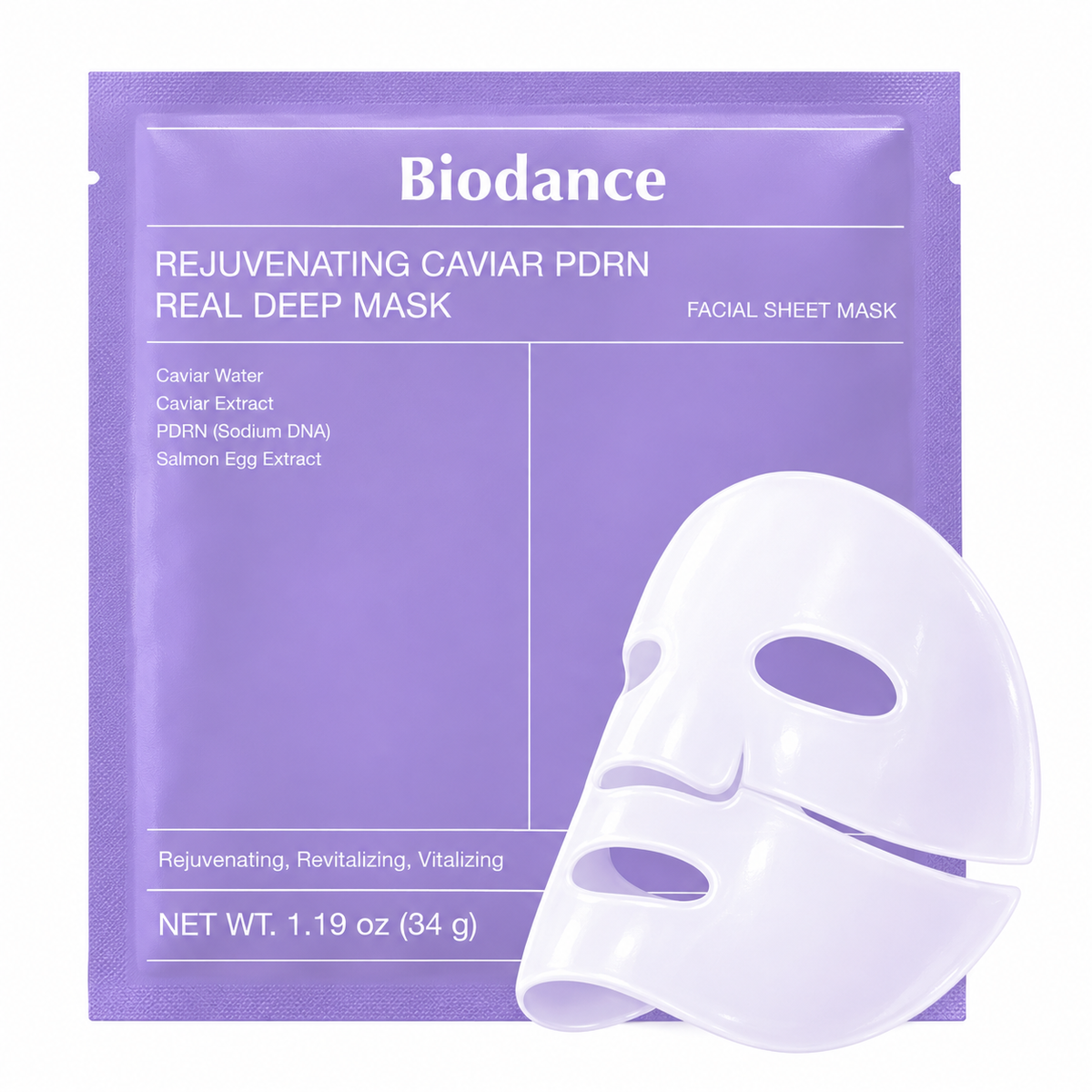 BIODANCE Rejuvenating Caviar PDRN Real Deep Mask – Atkuriamoji hidrogelinė veido kaukė su ikrais ir PDRN, 1 vnt. / 34 g