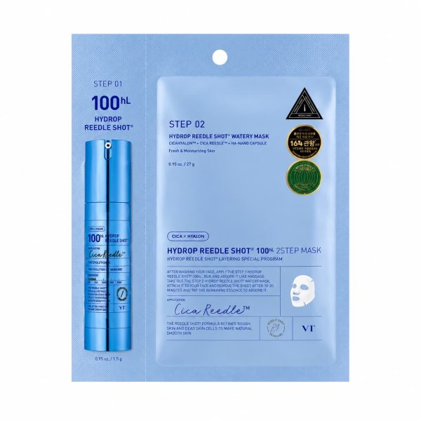 VT COSMETICS Hydrop Reedle Shot 100hL 2 Step Mask – Dviejų žingsnių drėkinamoji veido kaukė, 1 vnt.